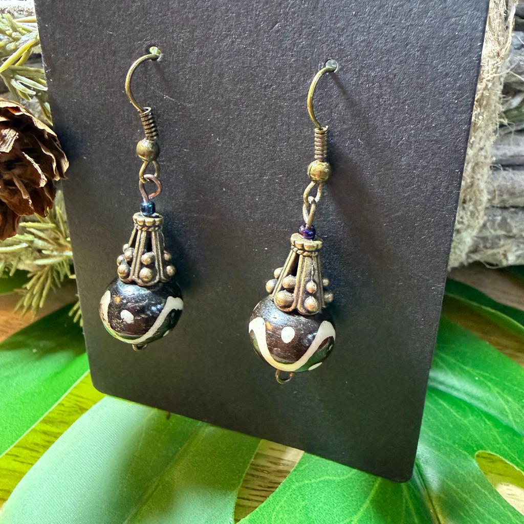 Artisan Gold And Brown Beaded Earrings